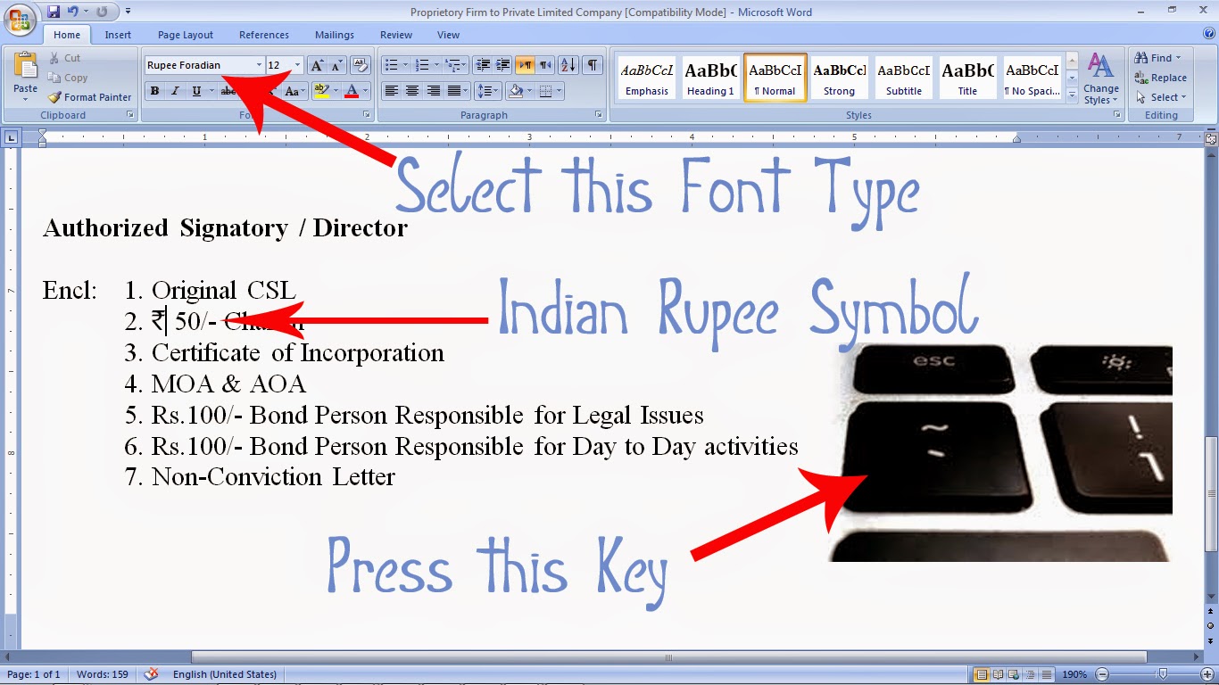 How to Install, Type Indian Rupee Symbol in Computer Documents